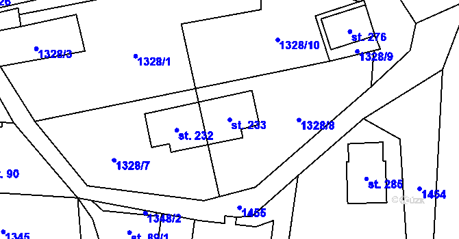 Parcela st. 233 v KÚ Varvažov u Telnice, Katastrální mapa