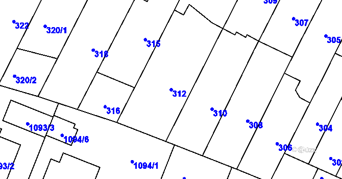 Parcela st. 312 v KÚ Telnice u Brna, Katastrální mapa