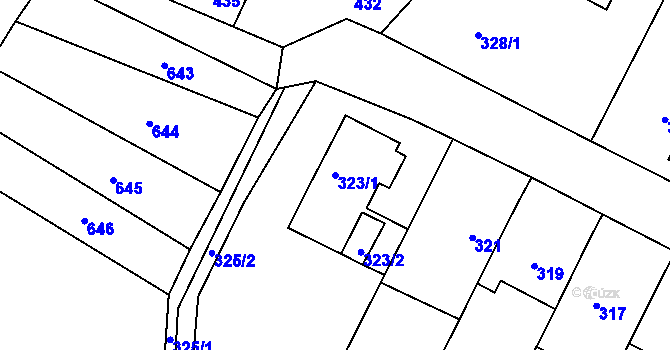 Parcela st. 323/1 v KÚ Telnice u Brna, Katastrální mapa