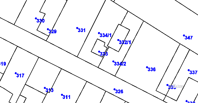 Parcela st. 333 v KÚ Telnice u Brna, Katastrální mapa