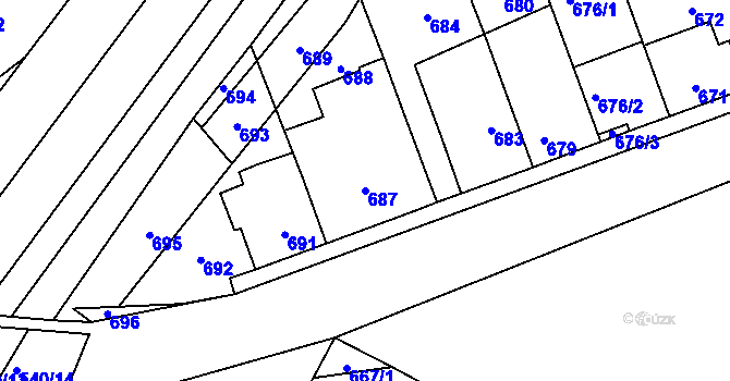 Parcela st. 687 v KÚ Telnice u Brna, Katastrální mapa