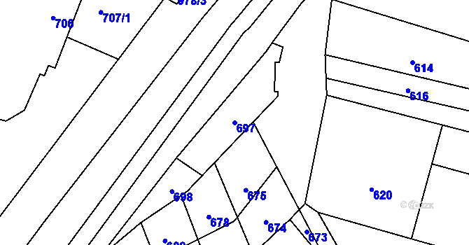 Parcela st. 697 v KÚ Telnice u Brna, Katastrální mapa