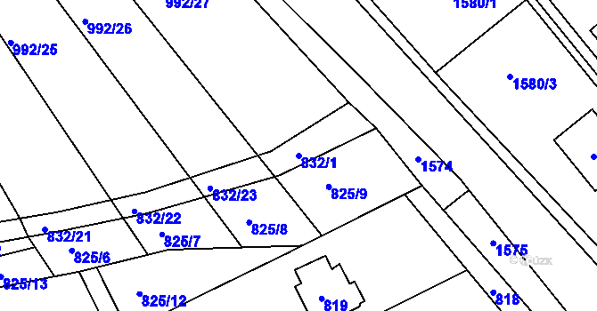 Parcela st. 832/1 v KÚ Telnice u Brna, Katastrální mapa