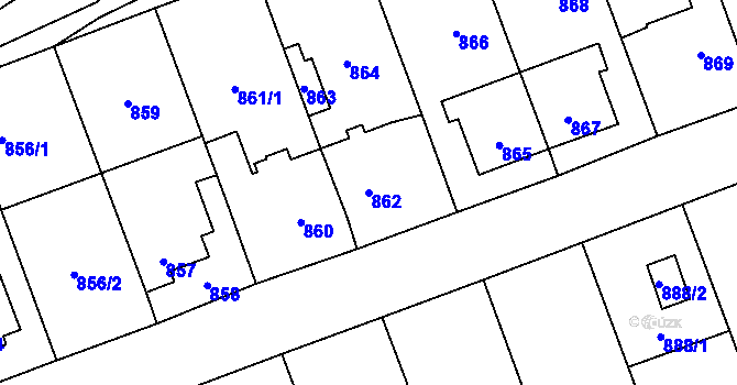 Parcela st. 862 v KÚ Telnice u Brna, Katastrální mapa