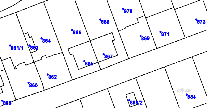 Parcela st. 867 v KÚ Telnice u Brna, Katastrální mapa
