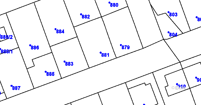 Parcela st. 881 v KÚ Telnice u Brna, Katastrální mapa