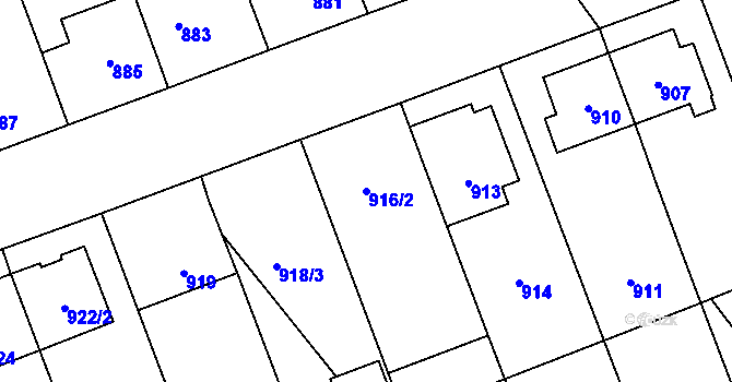 Parcela st. 916/2 v KÚ Telnice u Brna, Katastrální mapa