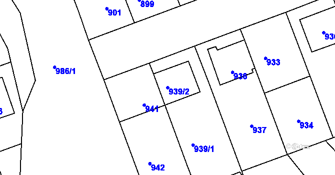 Parcela st. 939/2 v KÚ Telnice u Brna, Katastrální mapa