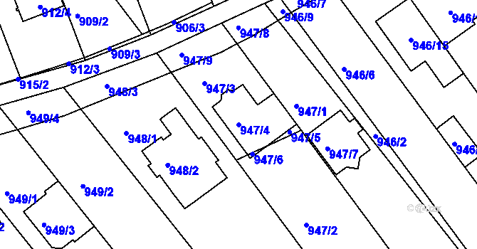 Parcela st. 947/4 v KÚ Telnice u Brna, Katastrální mapa