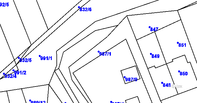 Parcela st. 987/1 v KÚ Telnice u Brna, Katastrální mapa