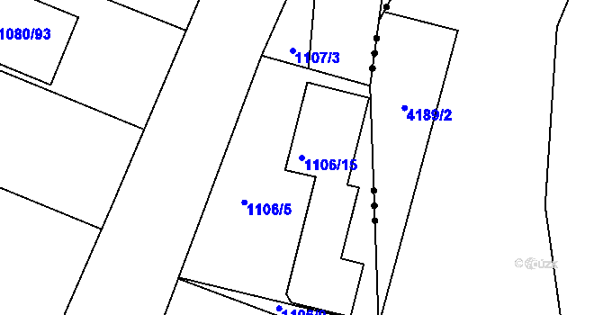 Parcela st. 1106/15 v KÚ Telnice u Brna, Katastrální mapa