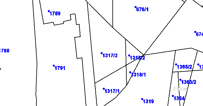 Parcela st. 1317/2 v KÚ Telnice u Brna, Katastrální mapa