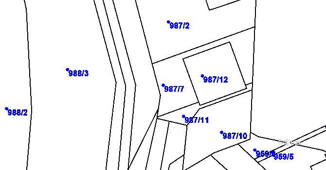 Parcela st. 987/7 v KÚ Telnice u Brna, Katastrální mapa