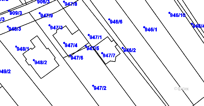 Parcela st. 947/7 v KÚ Telnice u Brna, Katastrální mapa