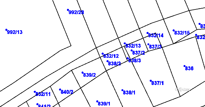 Parcela st. 832/12 v KÚ Telnice u Brna, Katastrální mapa