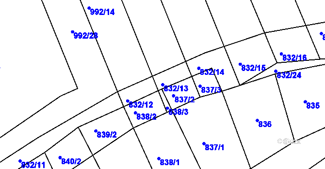 Parcela st. 832/13 v KÚ Telnice u Brna, Katastrální mapa