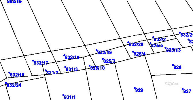 Parcela st. 832/19 v KÚ Telnice u Brna, Katastrální mapa
