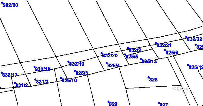 Parcela st. 832/20 v KÚ Telnice u Brna, Katastrální mapa