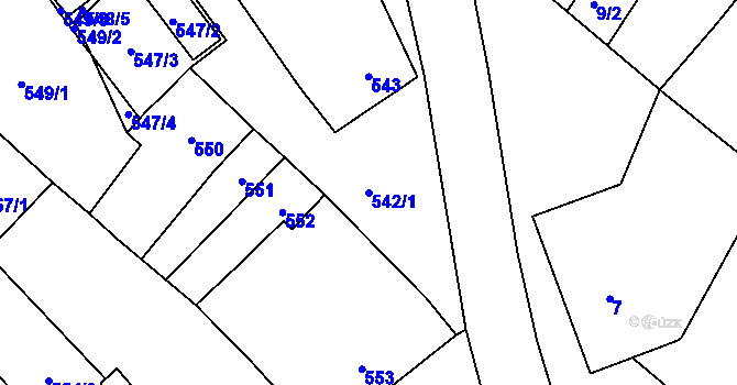 Parcela st. 542/1 v KÚ Telnice u Brna, Katastrální mapa