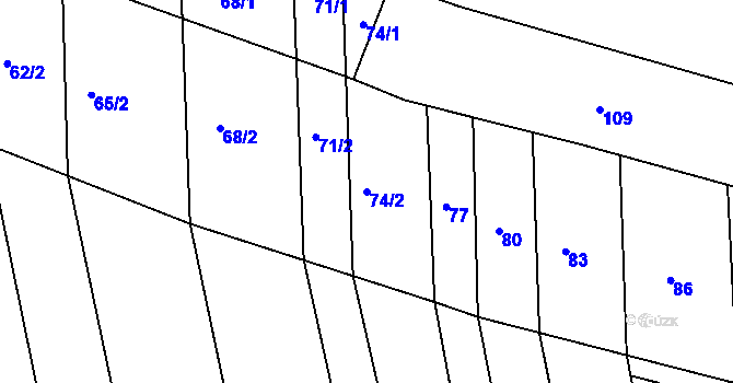 Parcela st. 74/2 v KÚ Telnice u Brna, Katastrální mapa