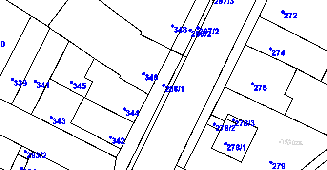 Parcela st. 288/1 v KÚ Telnice u Brna, Katastrální mapa