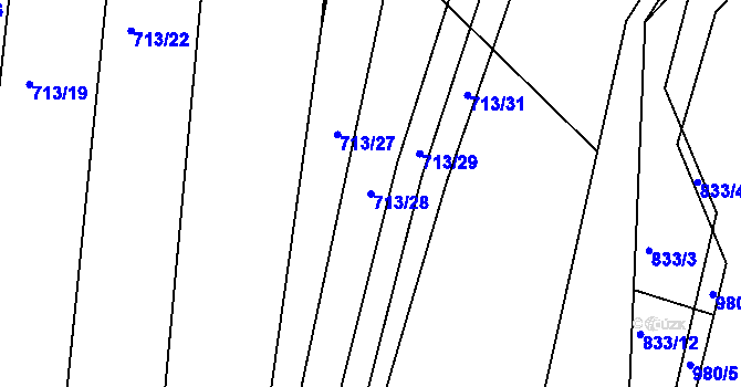 Parcela st. 713/28 v KÚ Telnice u Brna, Katastrální mapa