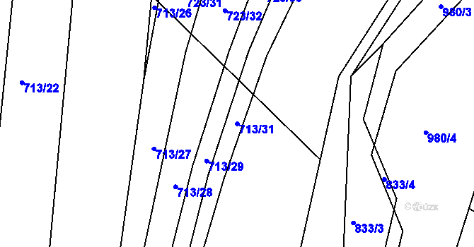 Parcela st. 713/31 v KÚ Telnice u Brna, Katastrální mapa