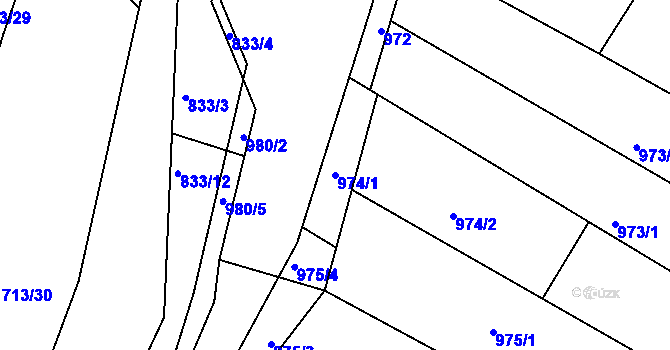 Parcela st. 974/1 v KÚ Telnice u Brna, Katastrální mapa