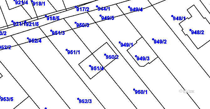 Parcela st. 950/2 v KÚ Telnice u Brna, Katastrální mapa
