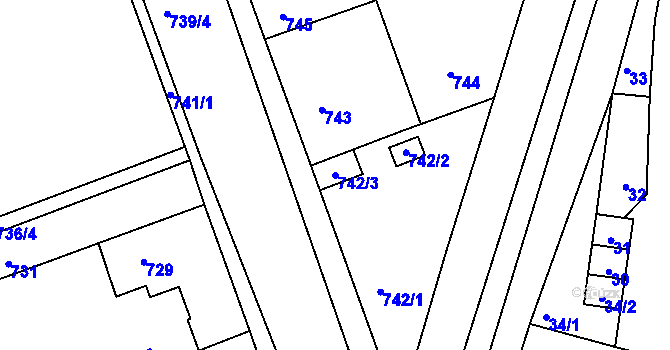 Parcela st. 742/3 v KÚ Telnice u Brna, Katastrální mapa