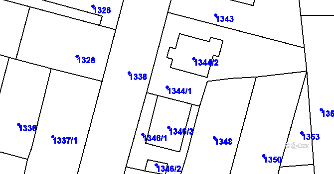 Parcela st. 1344/1 v KÚ Telnice u Brna, Katastrální mapa