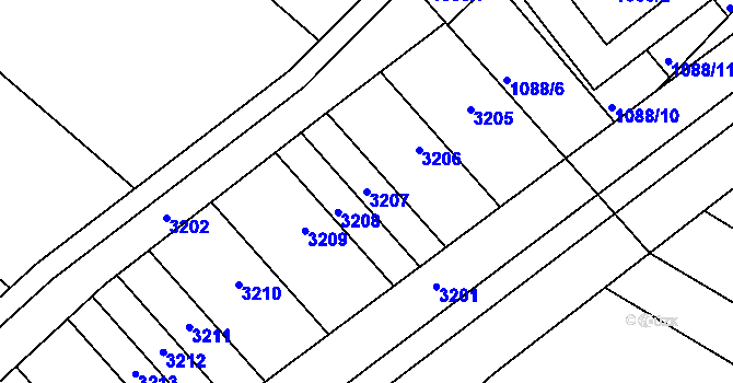 Parcela st. 3207 v KÚ Telnice u Brna, Katastrální mapa