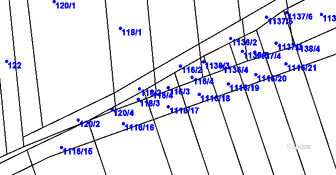 Parcela st. 116/3 v KÚ Telnice u Brna, Katastrální mapa