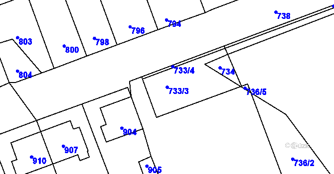 Parcela st. 733/3 v KÚ Telnice u Brna, Katastrální mapa