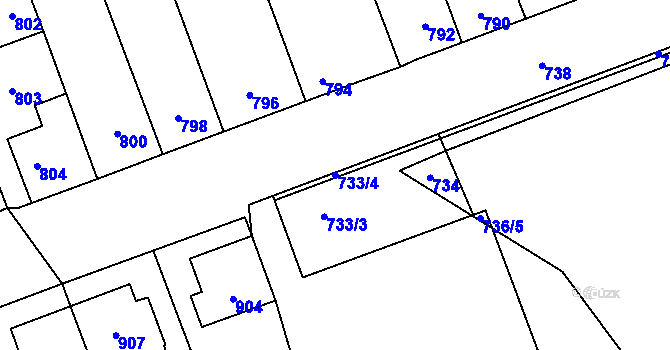 Parcela st. 733/4 v KÚ Telnice u Brna, Katastrální mapa