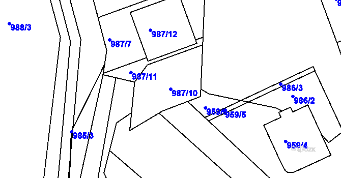Parcela st. 987/10 v KÚ Telnice u Brna, Katastrální mapa