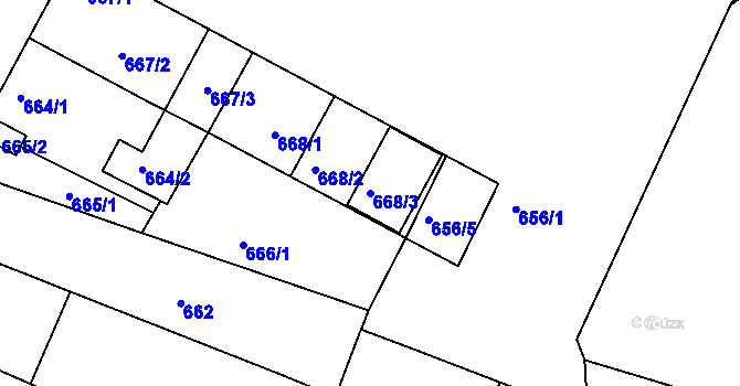 Parcela st. 668/3 v KÚ Telnice u Brna, Katastrální mapa