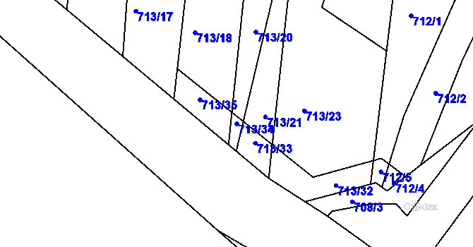 Parcela st. 713/34 v KÚ Telnice u Brna, Katastrální mapa
