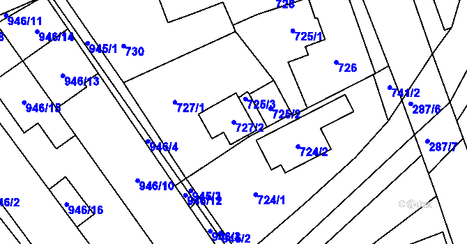 Parcela st. 727/2 v KÚ Telnice u Brna, Katastrální mapa