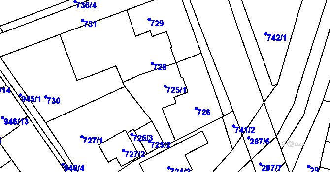 Parcela st. 725/1 v KÚ Telnice u Brna, Katastrální mapa