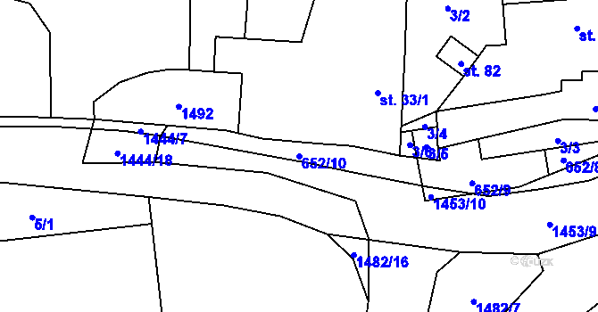 Parcela st. 652/10 v KÚ Lhota pod Horami, Katastrální mapa