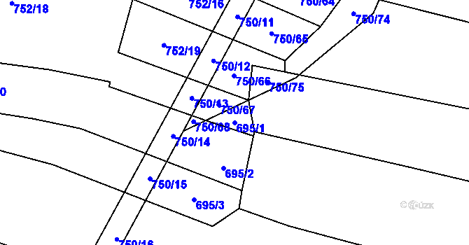 Parcela st. 695/1 v KÚ Lhota pod Horami, Katastrální mapa