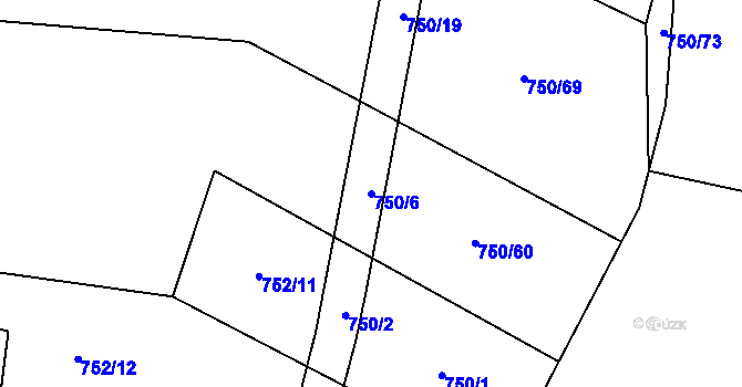 Parcela st. 750/6 v KÚ Lhota pod Horami, Katastrální mapa