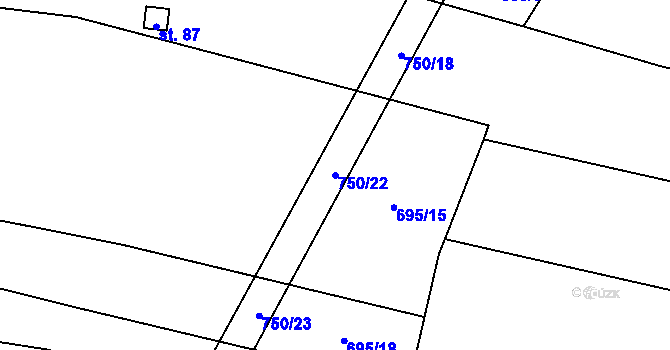 Parcela st. 750/22 v KÚ Lhota pod Horami, Katastrální mapa