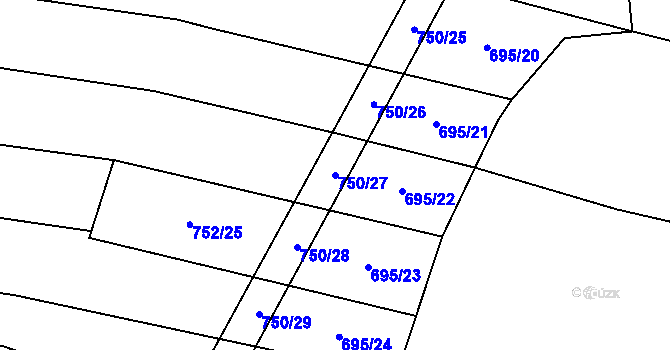 Parcela st. 750/27 v KÚ Lhota pod Horami, Katastrální mapa