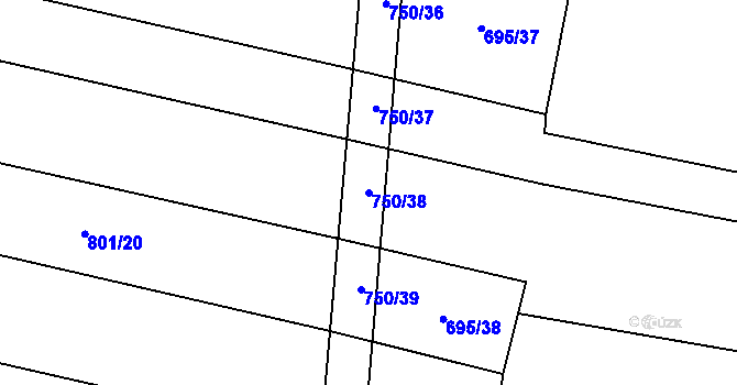 Parcela st. 750/38 v KÚ Lhota pod Horami, Katastrální mapa