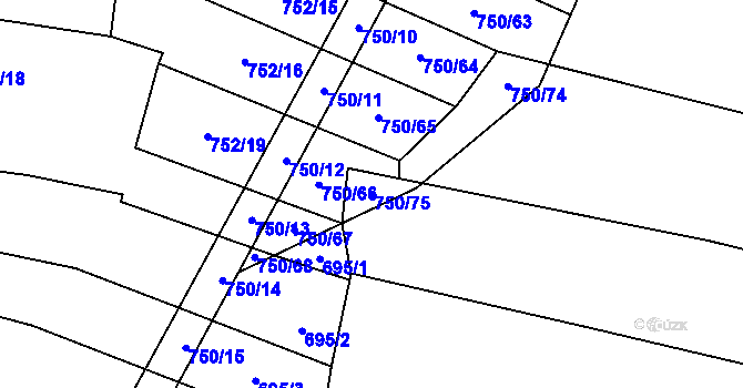 Parcela st. 750/75 v KÚ Lhota pod Horami, Katastrální mapa