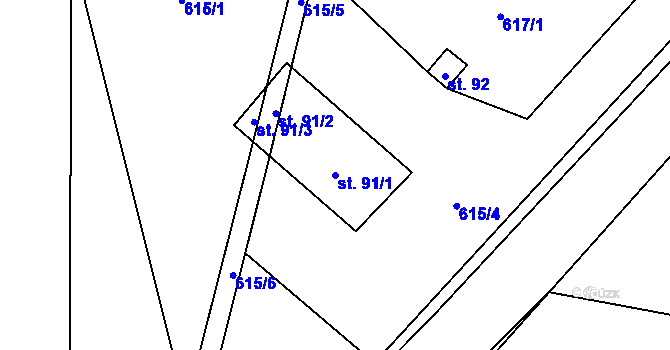 Parcela st. 91/1 v KÚ Lhota pod Horami, Katastrální mapa