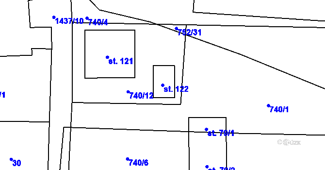 Parcela st. 122 v KÚ Lhota pod Horami, Katastrální mapa