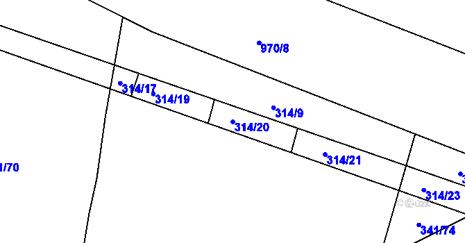Parcela st. 314/20 v KÚ Temelín, Katastrální mapa